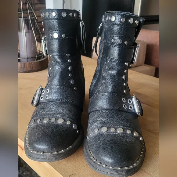 Sam Edelman Black Leather Moto Boots with Silver Studs - Picture 9 of 10